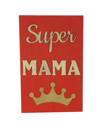 Drewniana tabliczka „ Super Mama ” - Czerwona