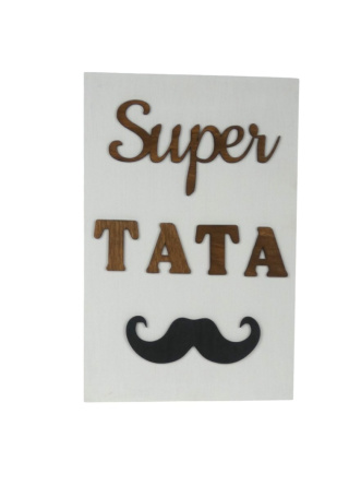 Drewniana tabliczka „ Super Tata ” - Biała