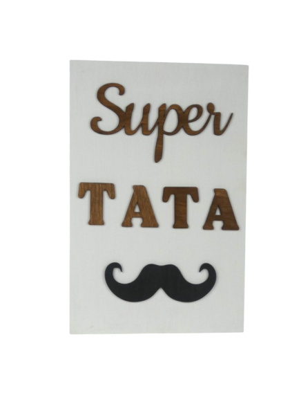 Drewniana tabliczka „ Super Tata ” - Biała
