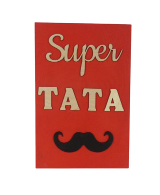 Drewniana tabliczka „ Super Tata ” - Czerwona