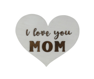 Drewniana tabliczka w kształcie serca „ I love you MOM ” - Biała