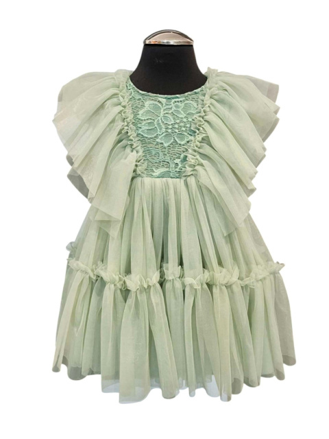 Elegancka tiulowa sukienka dla dziewczy Sukienka z koronkową górą, tiulowymi falbanami i rozkloszowanym fasonem, sesje zdjęciowe Elegancka tiulowa sukienka dla dziewczy Sukienka z koronkową górą, tiulowymi falbanami i rozkloszowanym fasonem, sesje zdjęciowe