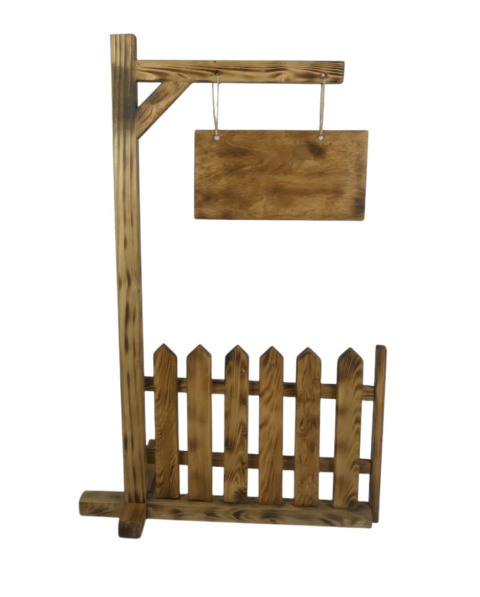 Drewniany szyld wiszący z tabliczką 35x18 cm i płotkiem 40x53 cm – rustykalna dekoracja do lokalu, ogrodu, kawiarni
