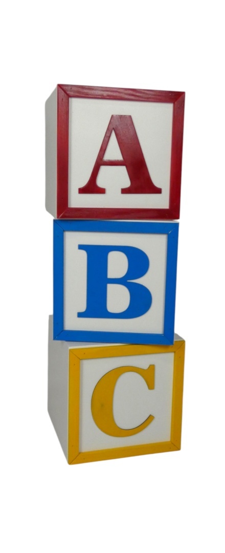 Duże kostki " A B C " - Białe mix. OB.
