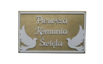 Tabliczka " Pamiątka Komuni Świętej " gołębie - Złoto biała